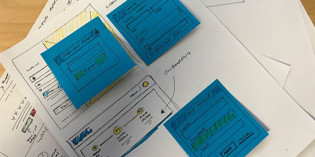An example of paper prototypes created during a design sprint.