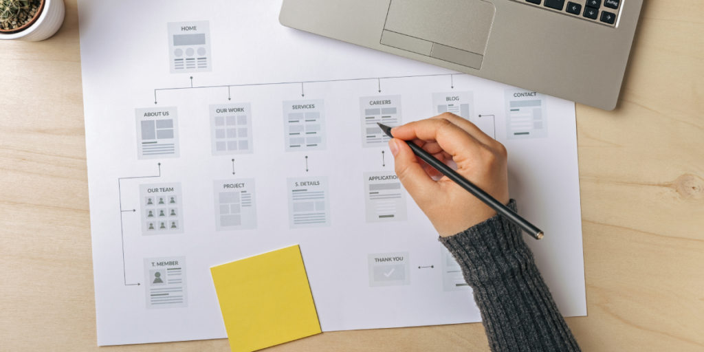Person designing a sitemap for a website redesign