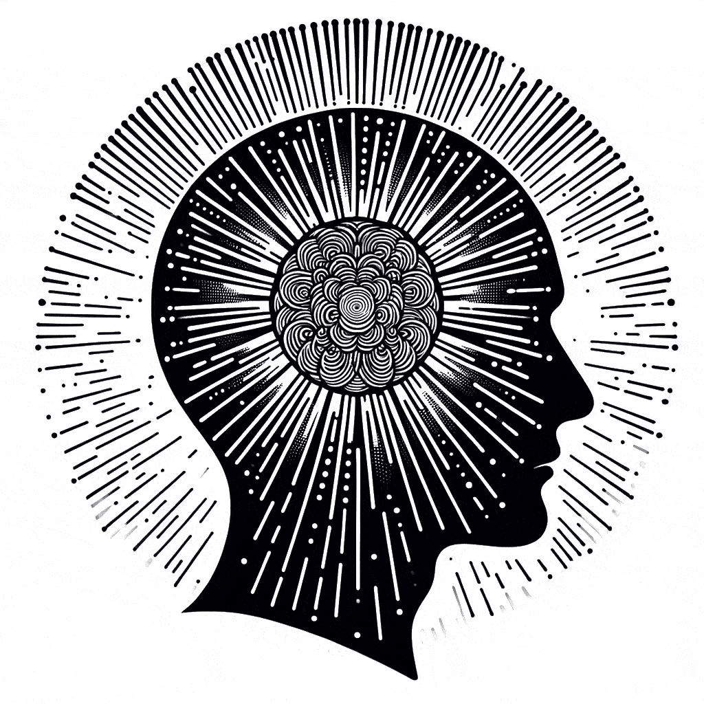 A head with lines radiating from its brain to symbolize emotion