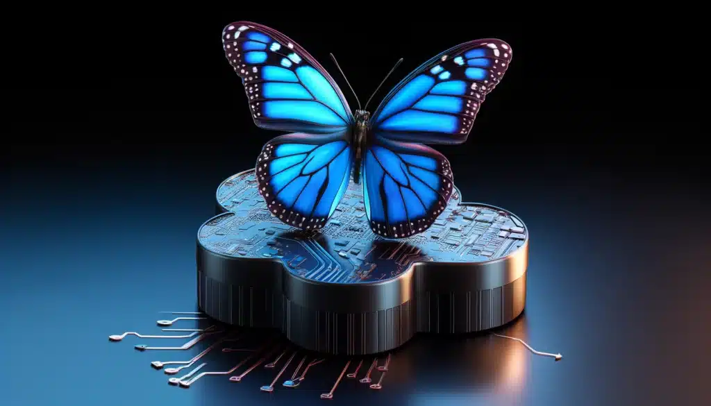 An image of a butterfly sitting on top of a digital cloud