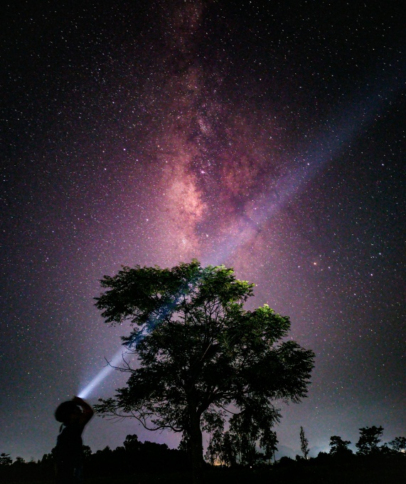 A telescope looking into the night sky