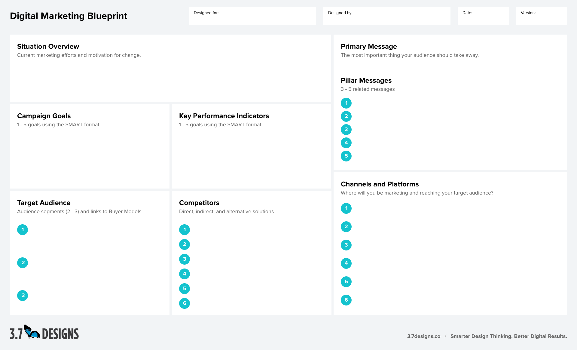 An illustration of a template you can use to populate your own digital marketing blueprint